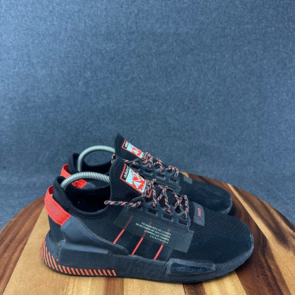 Adidas NMD R1 V2 Mens 7.5 Shoes Core Black Solar Red Primeknit Sneakers FW6409